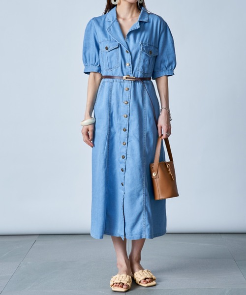 MAISON BREEZE(メゾンブリーズ)の「【MAISON BREEZE】ベルト付フラップポケットデニムワンピース SCCH161(ワンピース・レディース・サックスブルー・FREE)」の5枚目の写真