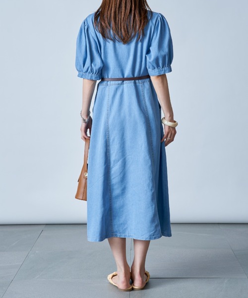 セール】【MAISON BREEZE】ベルト付フラップポケットデニムワンピース
