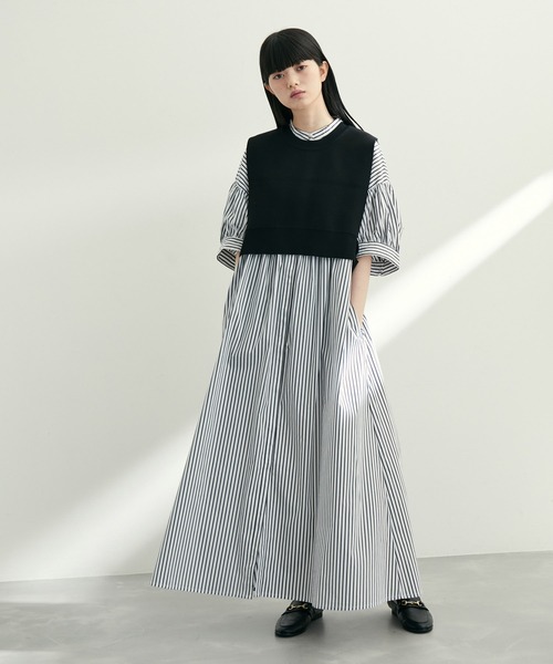 ADAM ET ROPE'(アダムエロペ)の「ミニベストシャツワンピースセット(シャツワンピース・レディース・ブルー/ブラック系その他・FREE)」の5枚目の写真