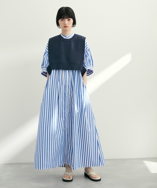 ADAM ET ROPE'(アダムエロペ)の「ミニベストシャツワンピースセット(シャツワンピース・レディース・ブルー/ブラック系その他・FREE)」の8枚目の写真