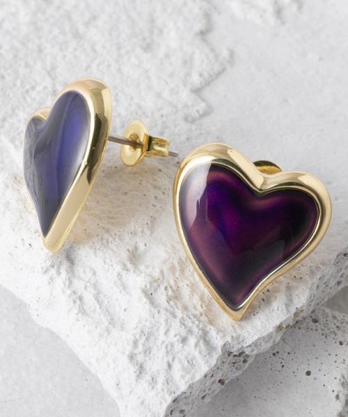 温度で色が変わる】ハート デザインピアス（ピアス（両耳用