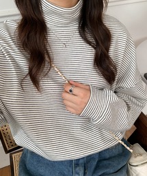 ハーフボーダーハイネックロングTシャツ