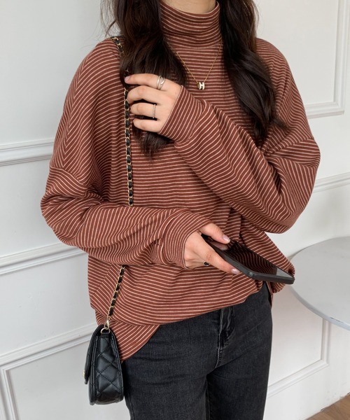 ABITOKYO(アビトーキョー)の「ハーフボーダーハイネックロングTシャツ(Tシャツ/カットソー・レディース・ホワイト/ブラック/ベージュ/ブラウン・M/L)」の19枚目の写真