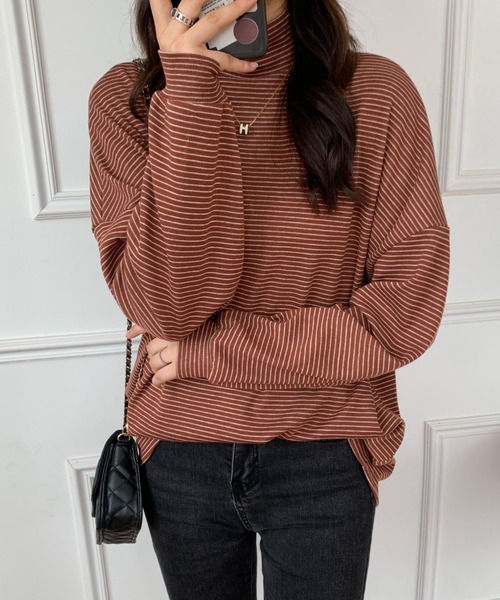 ABITOKYO(アビトーキョー)の「ハーフボーダーハイネックロングTシャツ(Tシャツ/カットソー・レディース・ホワイト/ブラック/ベージュ/ブラウン・M/L)」の20枚目の写真