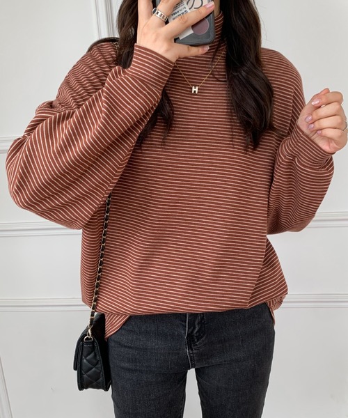 ABITOKYO(アビトーキョー)の「ハーフボーダーハイネックロングTシャツ(Tシャツ/カットソー・レディース・ホワイト/ブラック/ベージュ/ブラウン・M/L)」の21枚目の写真