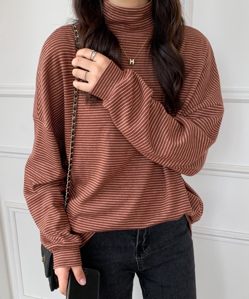 ABITOKYO(アビトーキョー)の「ハーフボーダーハイネックロングTシャツ(Tシャツ/カットソー・レディース・ホワイト/ブラック/ベージュ/ブラウン・M/L)」の22枚目の写真
