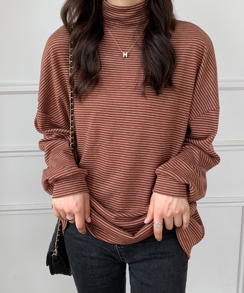 ABITOKYO(アビトーキョー)の「ハーフボーダーハイネックロングTシャツ(Tシャツ/カットソー・レディース・ホワイト/ブラック/ベージュ/ブラウン・M/L)」の8枚目の写真