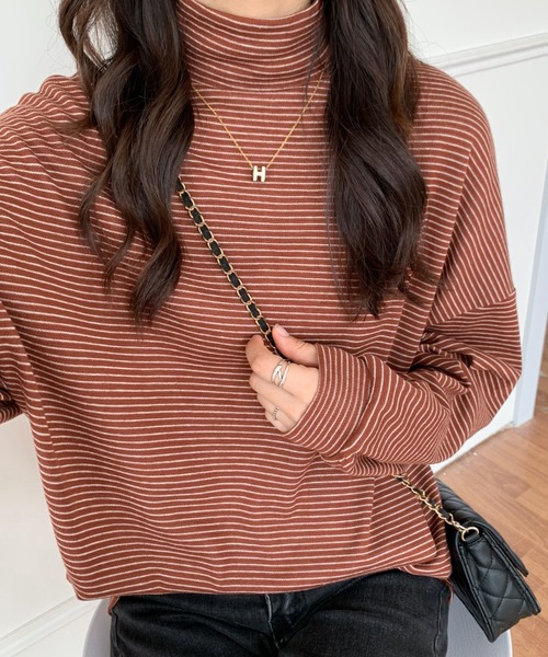 ABITOKYO(アビトーキョー)の「ハーフボーダーハイネックロングTシャツ(Tシャツ/カットソー・レディース・ホワイト/ブラック/ベージュ/ブラウン・M/L)」の16枚目の写真