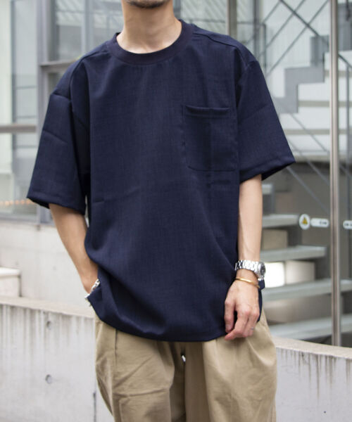 GLOSTER(グロスター)の「【GLOSTER ROAD/グロスターロード】リネンライク布帛ポケTシャツ(Tシャツ/カットソー・メンズ・キナリ/ネイビー/オリーブ/ブラウン・M/S/L)」の1枚目の写真