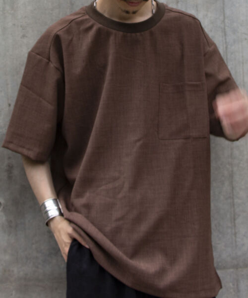 GLOSTER(グロスター)の「【GLOSTER ROAD/グロスターロード】リネンライク布帛ポケTシャツ(Tシャツ/カットソー・メンズ・キナリ/ネイビー/オリーブ/ブラウン・M/S/L)」の3枚目の写真