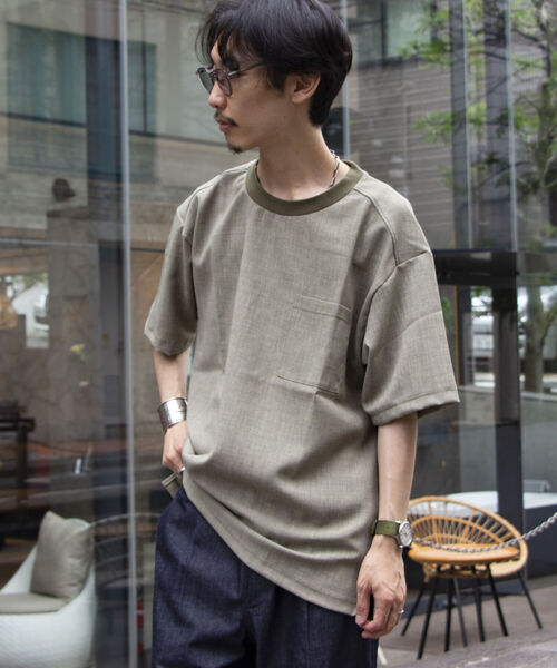 GLOSTER(グロスター)の「【GLOSTER ROAD/グロスターロード】リネンライク布帛ポケTシャツ(Tシャツ/カットソー・メンズ・キナリ/ネイビー/オリーブ/ブラウン・M/S/L)」の4枚目の写真