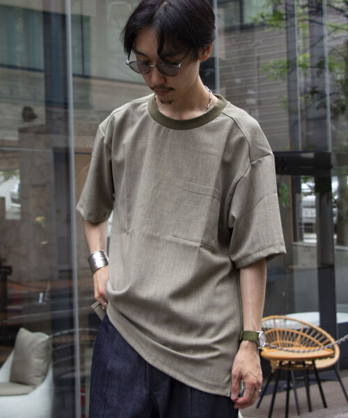 GLOSTER(グロスター)の「【GLOSTER ROAD/グロスターロード】リネンライク布帛ポケTシャツ(Tシャツ/カットソー・メンズ・キナリ/ネイビー/オリーブ/ブラウン・M/S/L)」の19枚目の写真