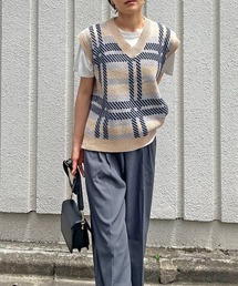 ビッグチェックオーバーサイズニットベスト