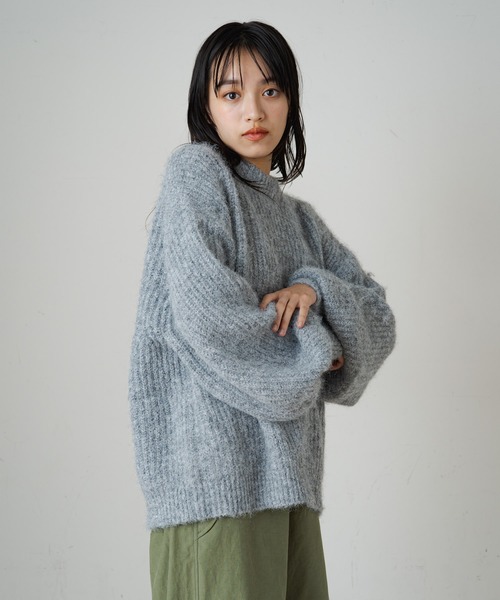 Omekashi(オメカシ)の「【earthy_】リサイクルヤーンシャギーニット(ニット/セーター・レディース・ライトグレー/ブルー/パープル/ベージュ・FREE)」の8枚目の写真