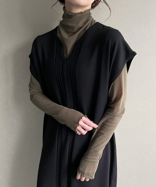 knit Jemade（ニットジェメイド）の「キーネックニットケーブルベストワンピース（ワンピース・レディース・ブラウン/クリーム/ブラック・FREE）」の4枚目の写真