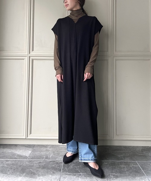 knit Jemade（ニットジェメイド）の「キーネックニットケーブルベストワンピース（ワンピース・レディース・ブラウン/クリーム/ブラック・FREE）」の6枚目の写真