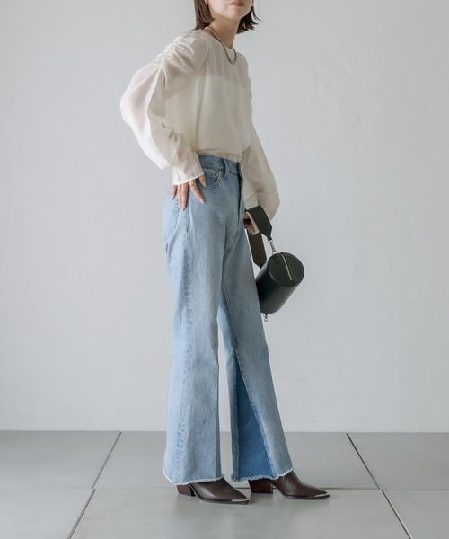 mystic（ミスティック）の「シアーパワショルブラウス（シャツ/ブラウス・レディース・ブラック/オフホワイト/ブルー・FREE）」の5枚目の写真