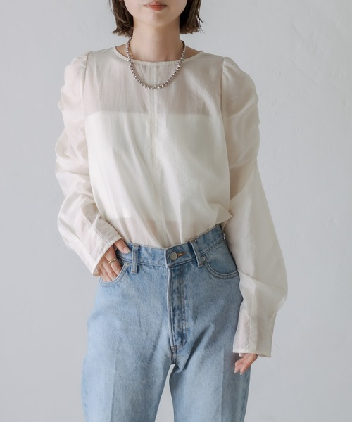 mystic（ミスティック）の「シアーパワショルブラウス（シャツ/ブラウス・レディース・ブラック/オフホワイト/ブルー・FREE）」の9枚目の写真