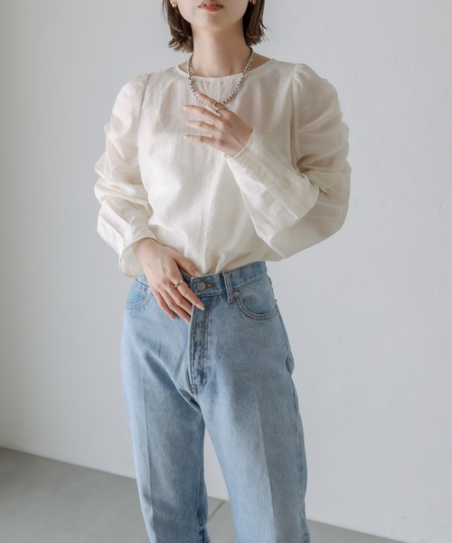 mystic（ミスティック）の「シアーパワショルブラウス（シャツ/ブラウス・レディース・ブラック/オフホワイト/ブルー・FREE）」の10枚目の写真