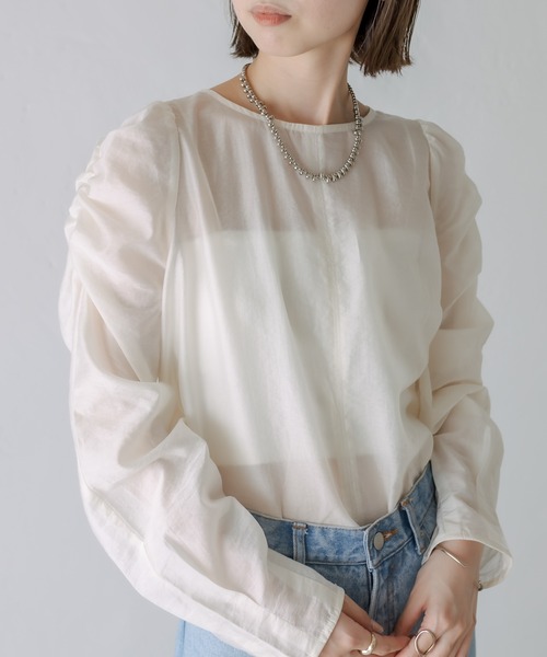 mystic（ミスティック）の「シアーパワショルブラウス（シャツ/ブラウス・レディース・ブラック/オフホワイト/ブルー・FREE）」の11枚目の写真