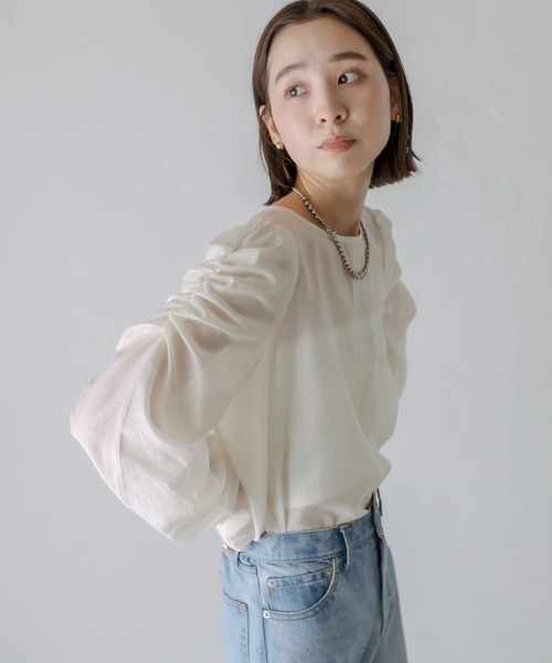 mystic（ミスティック）の「シアーパワショルブラウス（シャツ/ブラウス・レディース・ブラック/オフホワイト/ブルー・FREE）」の12枚目の写真