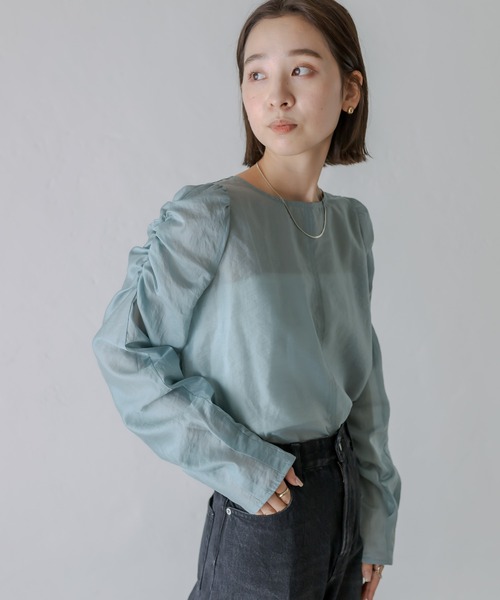 mystic（ミスティック）の「シアーパワショルブラウス（シャツ/ブラウス・レディース・ブラック/オフホワイト/ブルー・FREE）」の21枚目の写真