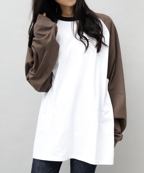 Goodwear(グッドウェア)の「Goodwear / グッドウェア / USAコットン 配色 ラグラン袖 スーパービッグ ロングスリーブ Tシャツ / ラグランスリーブ / ロンT / 長袖 / スーパービッグシルエット(Tシャツ/カットソー・メンズ・ブラック/ブラウン/カーキ・M/L)」の7枚目の写真