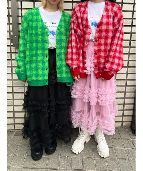 WC(ダブル シー)の「ギンガムチェックモヘアタッチカーディガン(カーディガン/ボレロ・レディース・ブラック/ピンク/グリーン・FREE)」の3枚目の写真
