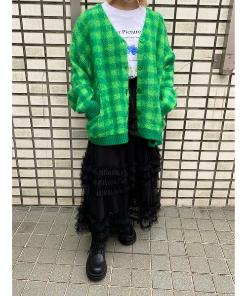 WC(ダブル シー)の「ギンガムチェックモヘアタッチカーディガン(カーディガン/ボレロ・レディース・ブラック/ピンク/グリーン・FREE)」の7枚目の写真