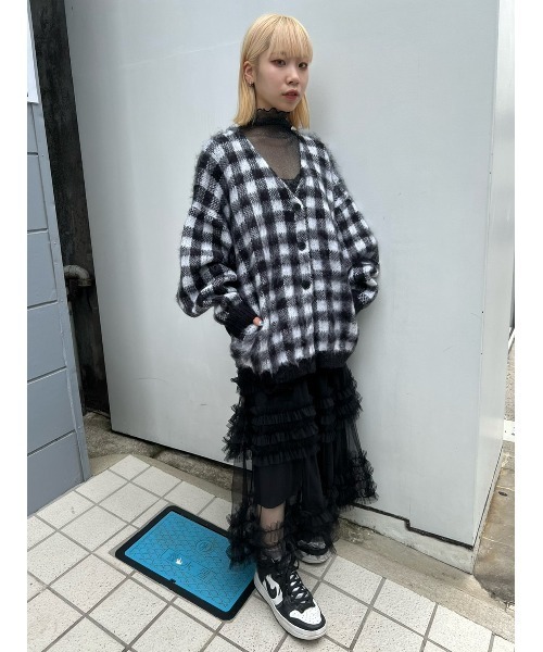WC(ダブル シー)の「ギンガムチェックモヘアタッチカーディガン(カーディガン/ボレロ・レディース・ブラック/ピンク/グリーン・FREE)」の6枚目の写真