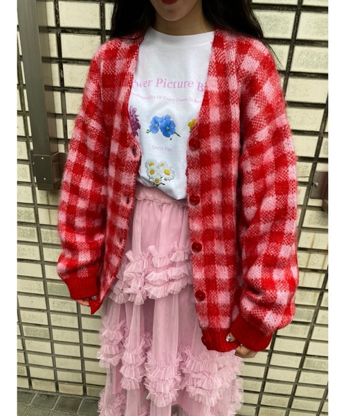 WC(ダブル シー)の「ギンガムチェックモヘアタッチカーディガン(カーディガン/ボレロ・レディース・ブラック/ピンク/グリーン・FREE)」の9枚目の写真