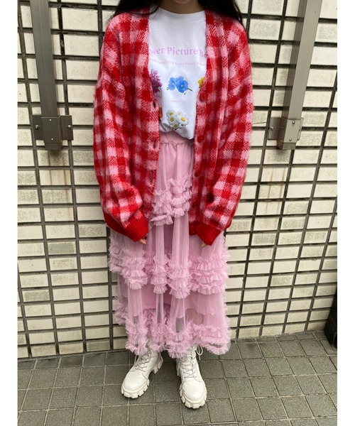 WC(ダブル シー)の「ギンガムチェックモヘアタッチカーディガン(カーディガン/ボレロ・レディース・ブラック/ピンク/グリーン・FREE)」の10枚目の写真