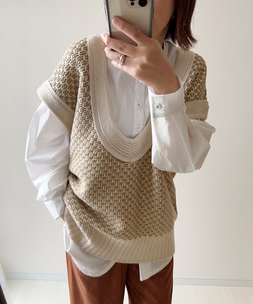 Fizz（フィズ）の「【maiko_wear × Fizz コラボ】　スタンドカラーデザインシャツ（シャツ/ブラウス・レディース・スミクロ/ホワイト/カーキ・M）」の9枚目の写真