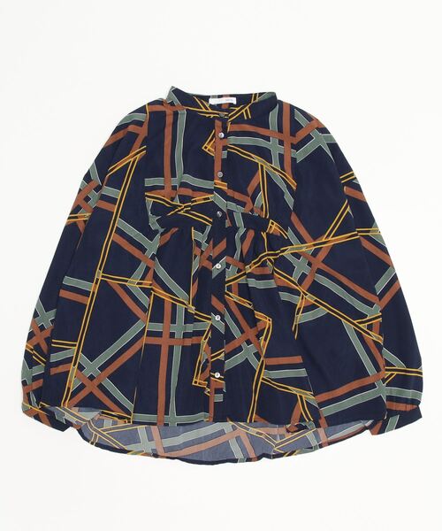 sandy（サンディー）の「【sandy】プリント切り替えギャザーブラウス（シャツ/ブラウス・レディース・ネイビー/ブラウン/ブラック・FREE）」の3枚目の写真