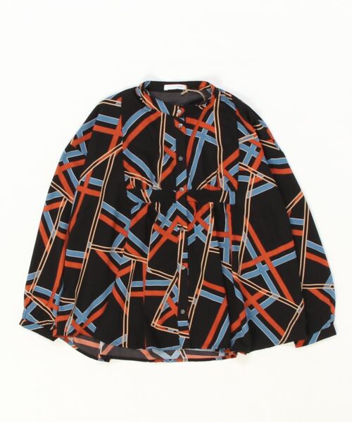 sandy（サンディー）の「【sandy】プリント切り替えギャザーブラウス（シャツ/ブラウス・レディース・ネイビー/ブラウン/ブラック・FREE）」の2枚目の写真