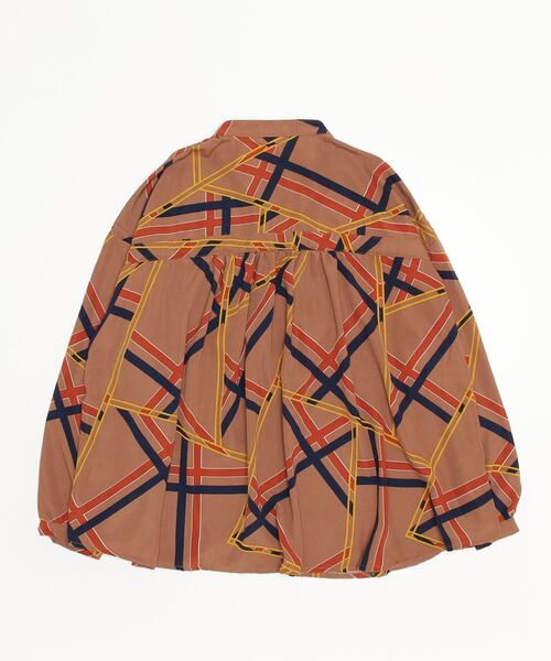 sandy（サンディー）の「【sandy】プリント切り替えギャザーブラウス（シャツ/ブラウス・レディース・ネイビー/ブラウン/ブラック・FREE）」の4枚目の写真