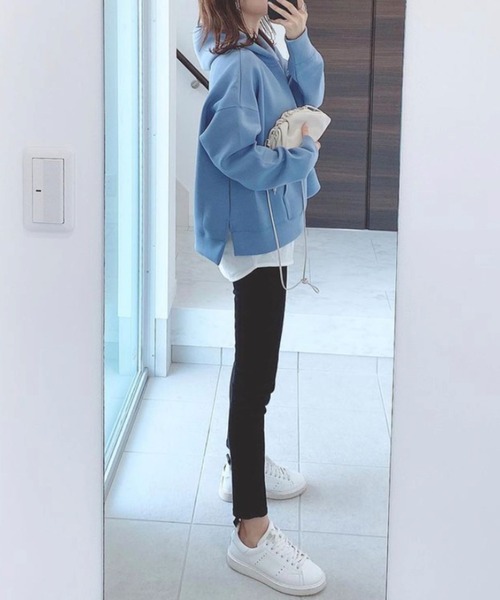 Doux archives（ドゥアルシーヴ）の「23SS［ＷＥＢ限定］ボンディングパーカー×ロングＴシャツ（パーカー・レディース・ブラック/グレー/サックスブルー/クリーム・FREE）」の6枚目の写真