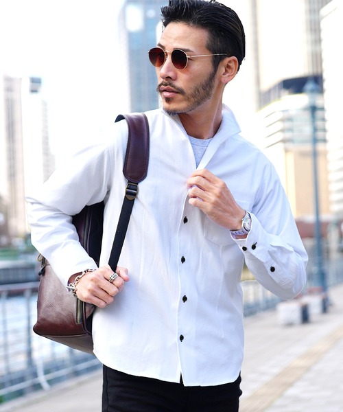 roshell(ロシェル)の「ワイヤー襟イタリアンカラー オックスフォード長袖シャツ(シャツ/ブラウス・メンズ・ホワイト/ブラック/ネイビー・MEDIUM/LARGE/X-LARGE)」の2枚目の写真