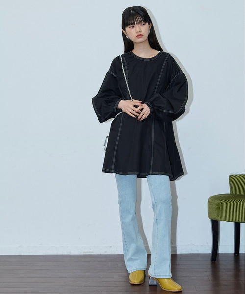 2WAYボリュームカーブスリーブパネルフレアチュニック（シャツ