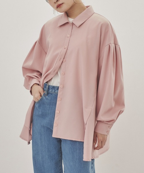 idem（イデム）の「volume sleeve tuck shirt/裾デザインシャツ（シャツ/ブラウス・レディース・ブラック/ホワイト/ピンク・FREE）」の3枚目の写真