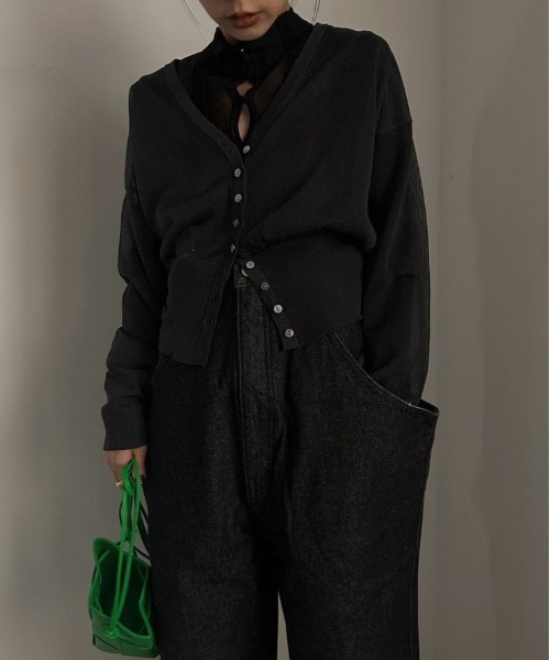 Ameri(アメリ)の「2WAY SHEER COMPACT KNIT CARDIGAN(カーディガン/ボレロ・レディース・ブラック/オレンジ/グリーン系その他・FREE)」の5枚目の写真