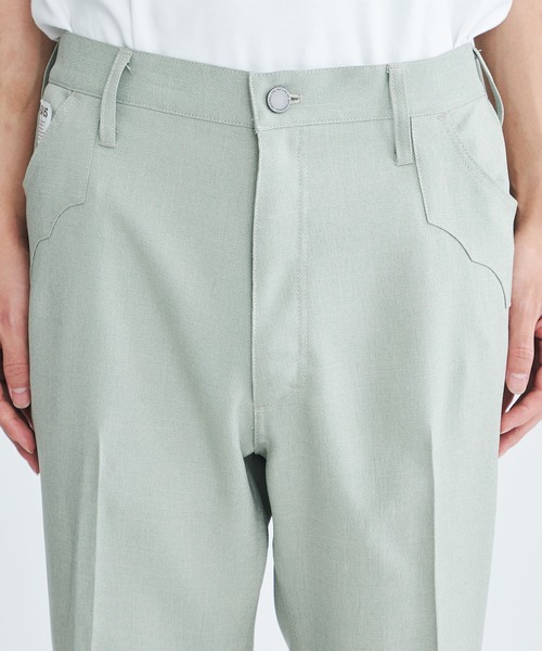 FACCIES(ファチーズ)の「【FACCIES / ファッチーズ】Wt Mix Dry Twill Flare Pt(スラックス・メンズ・グリーン/ブラック・SMALL/MEDIUM)」の4枚目の写真