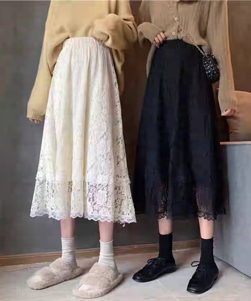 pumpkin port(パンプキンポート)の「レースロングスカート(スカート・レディース・アイボリー/ブラック・MEDIUM)」の10枚目の写真