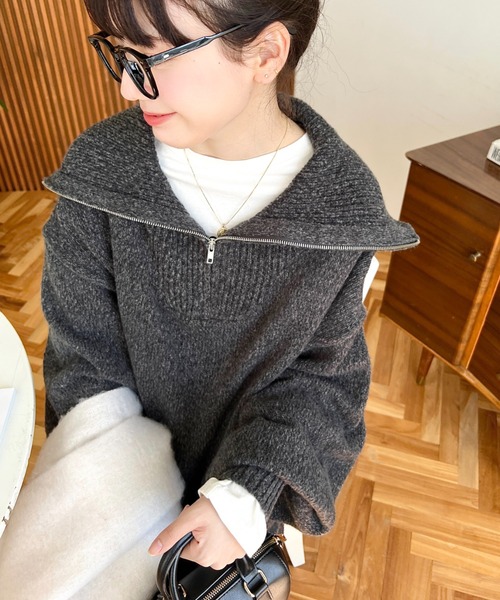 moment+(モーメントプラス)の「メランジハーフジップロングニット moment+(モーメントプラス)の「メランジハーフジップロングニット