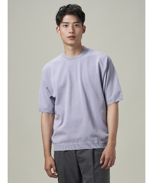 Perfect Suit FActory(パーフェクトスーツファクトリー)の「TRANS CONTINENTS リネンライク ニットTシャツ ホワイト/ブルー/ネイビー/パープル(Tシャツ/カットソー・メンズ・ホワイト/パープル/ネイビー/ブルー・M/L/S/LL)」の4枚目の写真