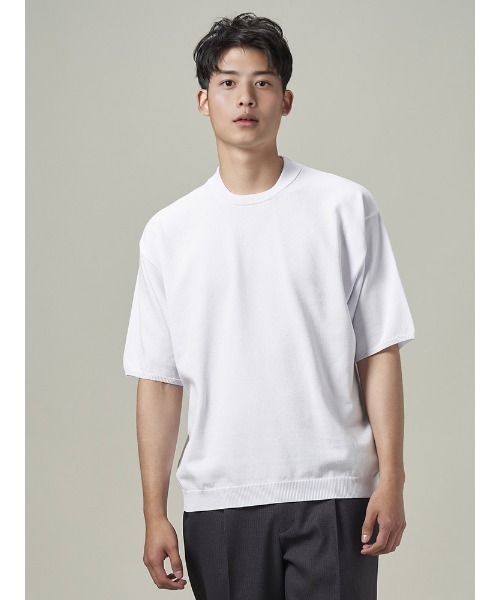 Perfect Suit FActory(パーフェクトスーツファクトリー)の「TRANS CONTINENTS リネンライク ニットTシャツ ホワイト/ブルー/ネイビー/パープル(Tシャツ/カットソー・メンズ・ホワイト/パープル/ネイビー/ブルー・M/L/S/LL)」の2枚目の写真