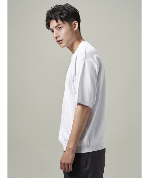 Perfect Suit FActory(パーフェクトスーツファクトリー)の「TRANS CONTINENTS リネンライク ニットTシャツ ホワイト/ブルー/ネイビー/パープル(Tシャツ/カットソー・メンズ・ホワイト/パープル/ネイビー/ブルー・M/L/S/LL)」の7枚目の写真