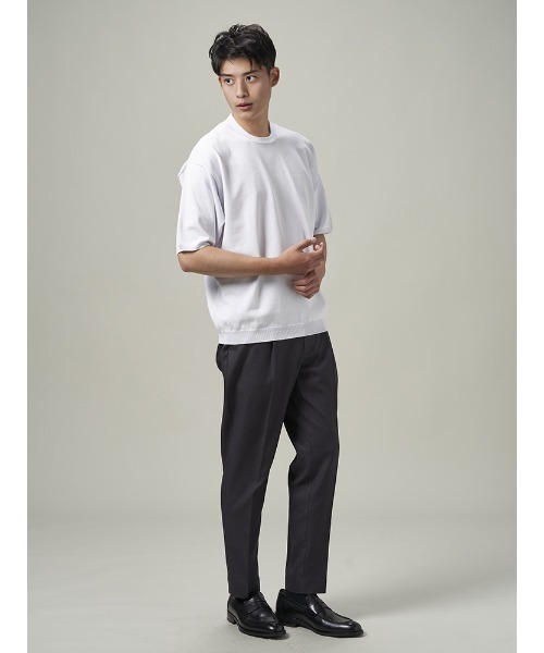 Perfect Suit FActory(パーフェクトスーツファクトリー)の「TRANS CONTINENTS リネンライク ニットTシャツ ホワイト/ブルー/ネイビー/パープル(Tシャツ/カットソー・メンズ・ホワイト/パープル/ネイビー/ブルー・M/L/S/LL)」の11枚目の写真