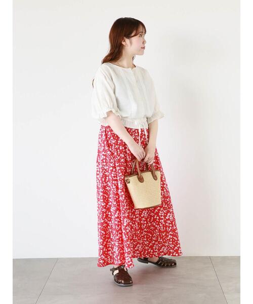 ソブ　赤と銀の花柄フレアスカート 骨格ストレート花柄フレアスカート スカート|骨格ストレート専門