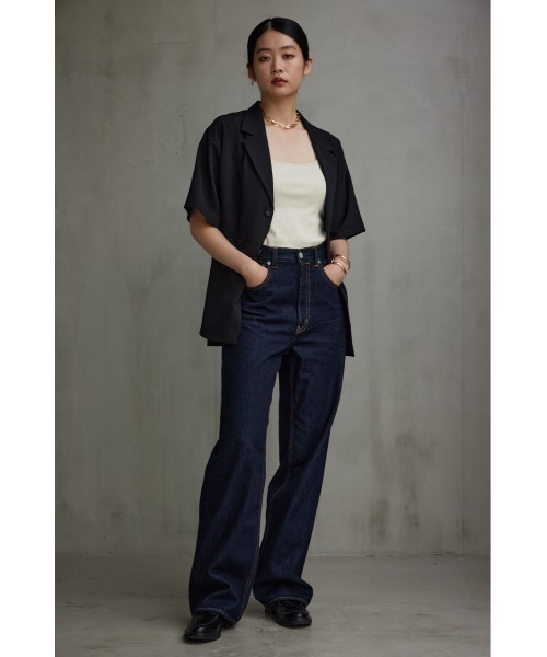 AZUL by moussy(アズールバイマウジー)の「リネンライク半袖シャツジャケット(テーラードジャケット・レディース・ダークグリーン/ブラック/アイボリー・FREE)」の15枚目の写真